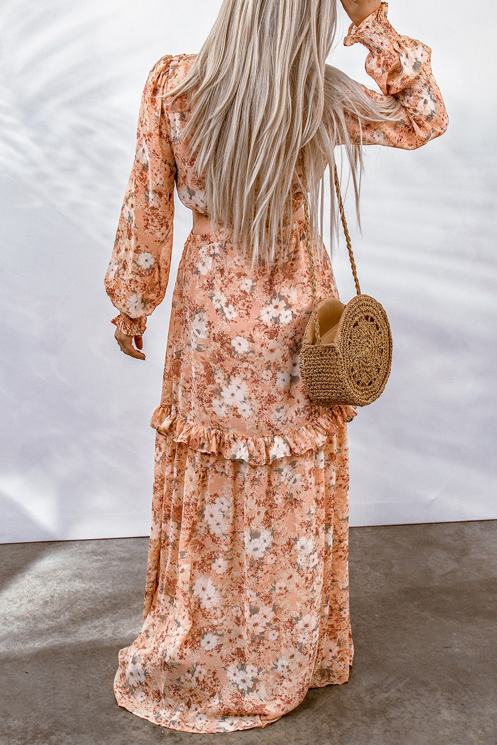 Malia Floral Cutout Frill Trim Maxi Dress
