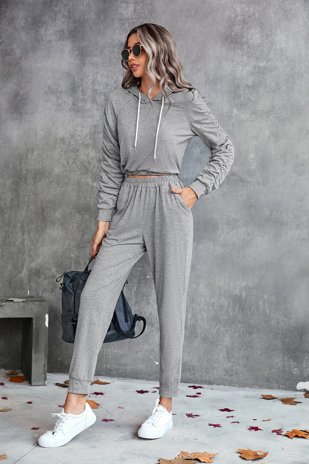 Landon Ruched Raglan Sleeve Hoodie & Joggers Set