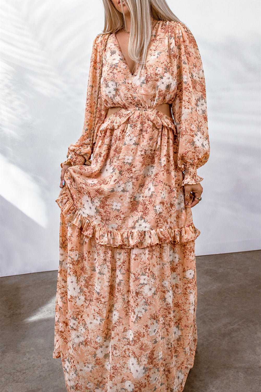 Malia Floral Cutout Frill Trim Maxi Dress