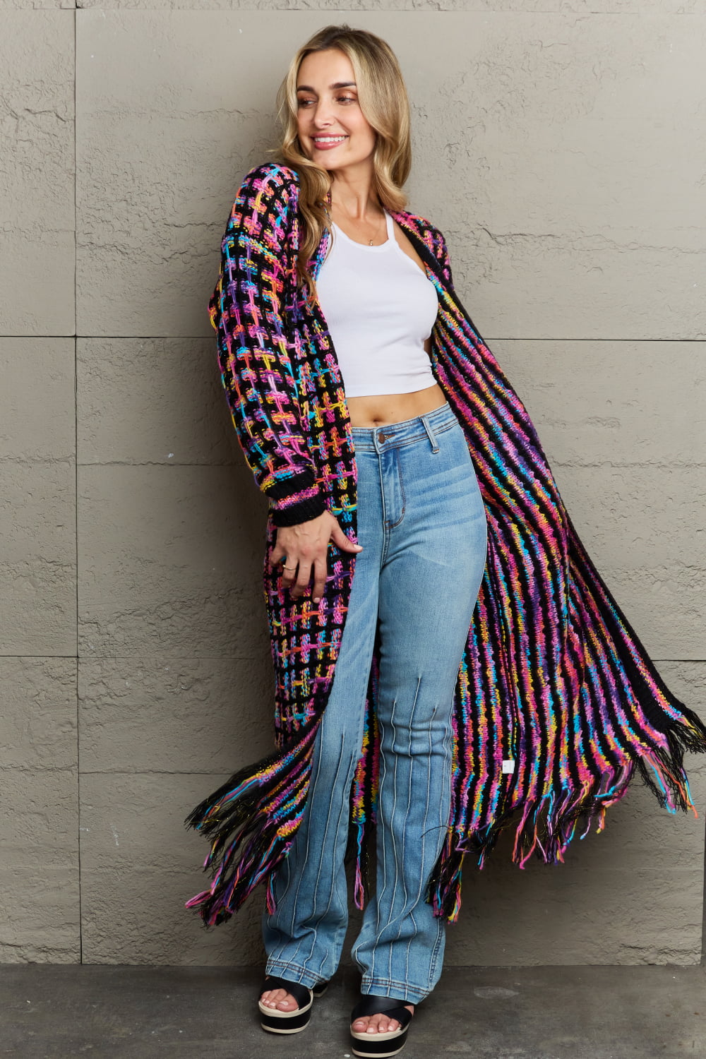 Hayden Multicolored Fringe Hem Cardigan