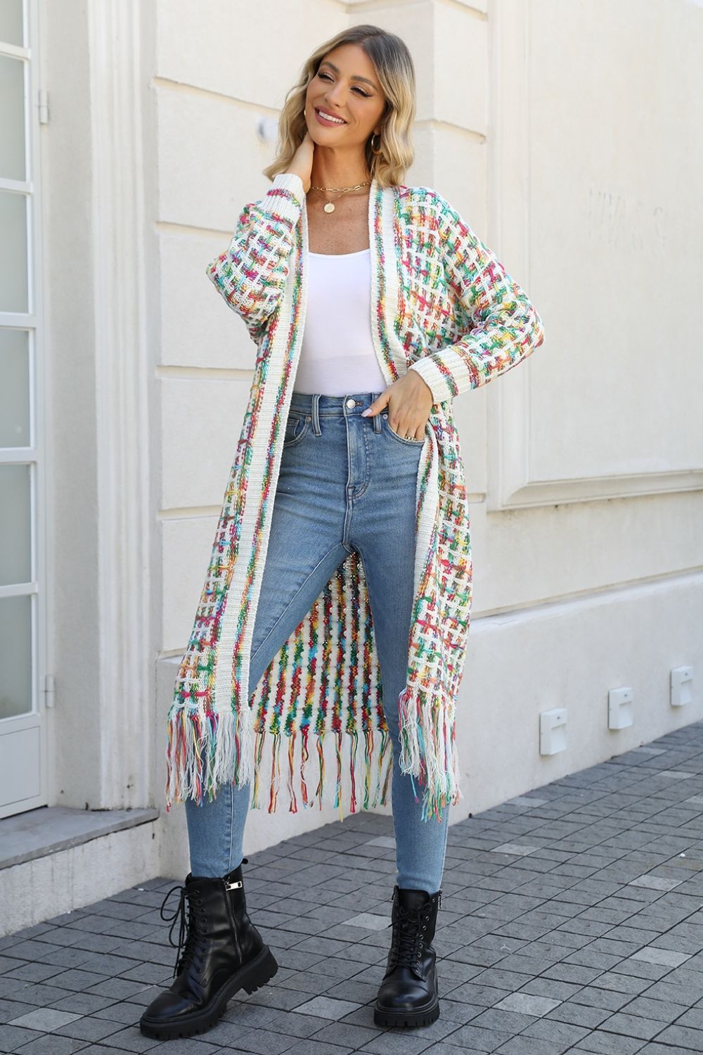 Hayden Multicolored Fringe Hem Cardigan