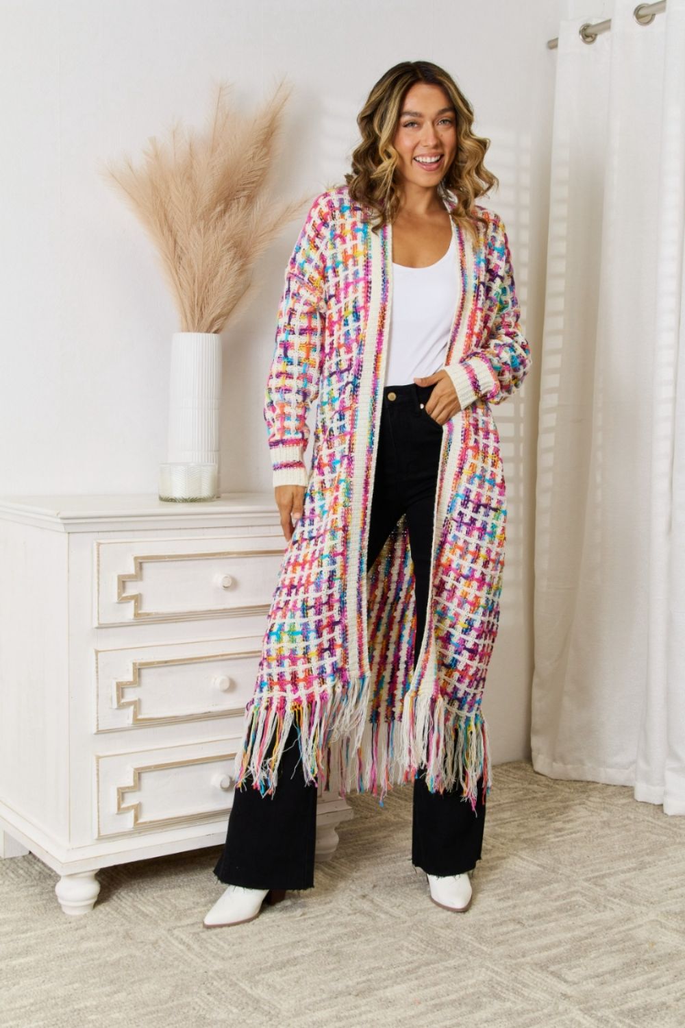 Hayden Multicolored Fringe Hem Cardigan