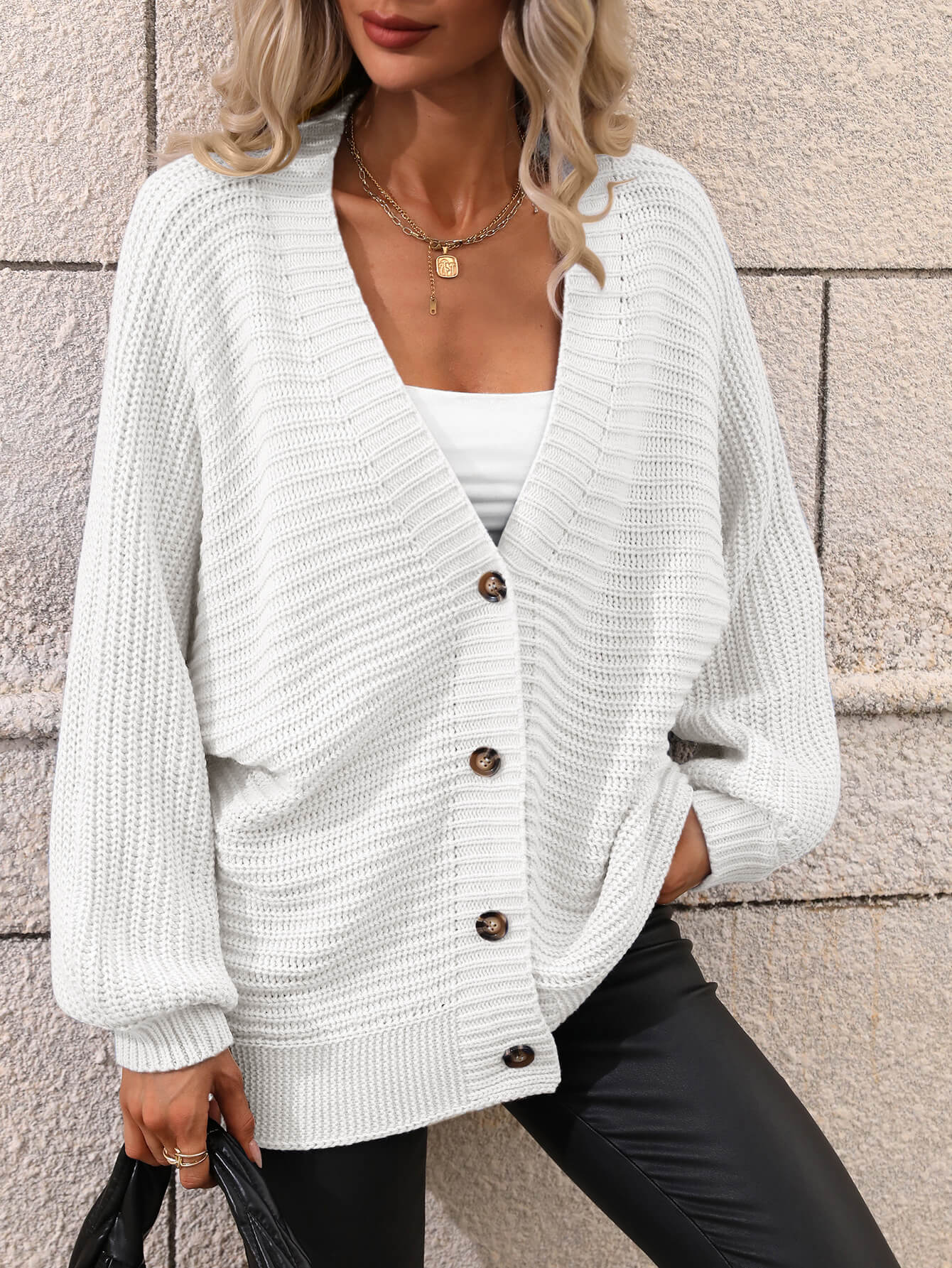 Lexington Button Down Horizontal-Ribbing Cardigan