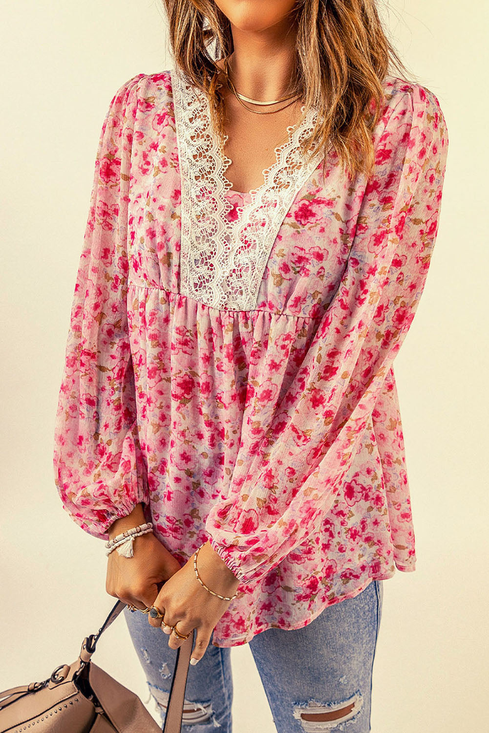 Aimee Floral Lace Trim Blouse