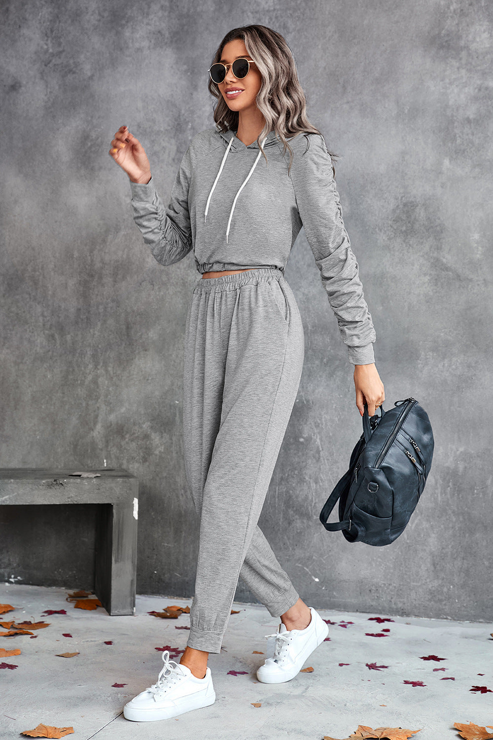 Landon Ruched Raglan Sleeve Hoodie & Joggers Set