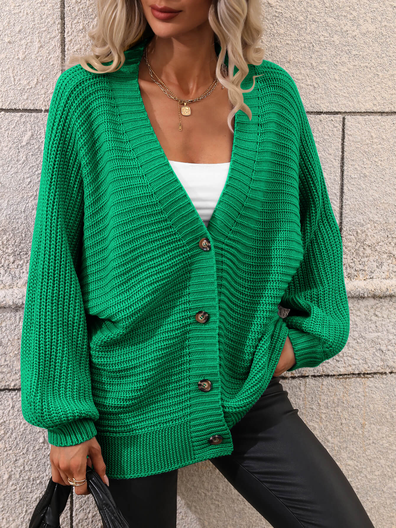 Lexington Button Down Horizontal-Ribbing Cardigan