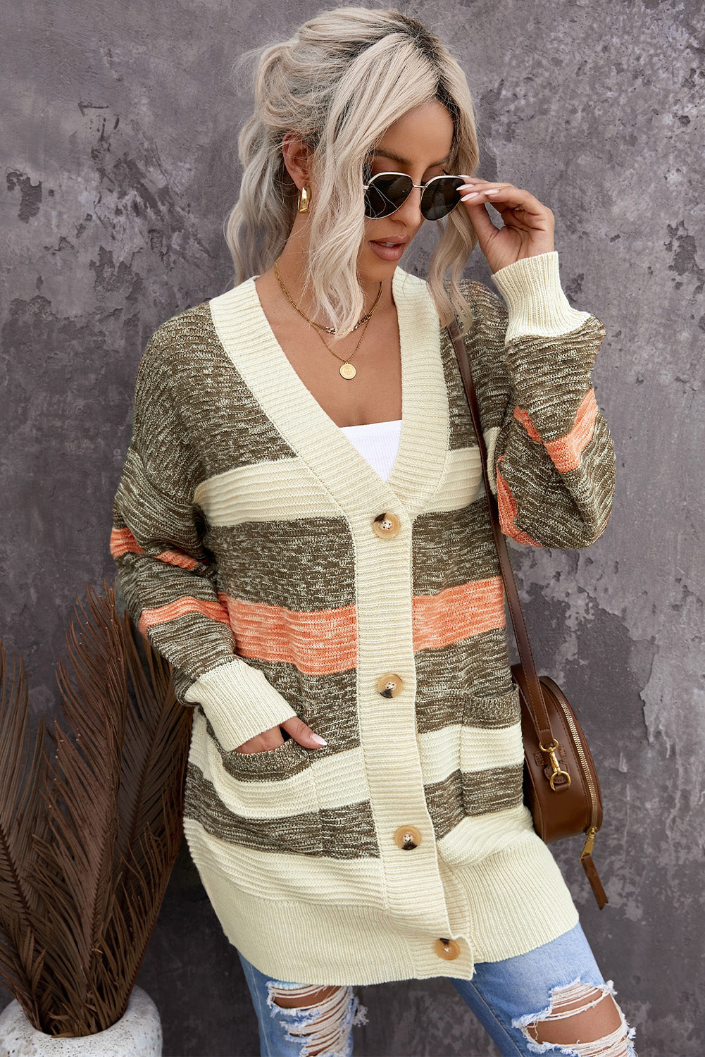 Parker Striped Button Down Longline Cardigan