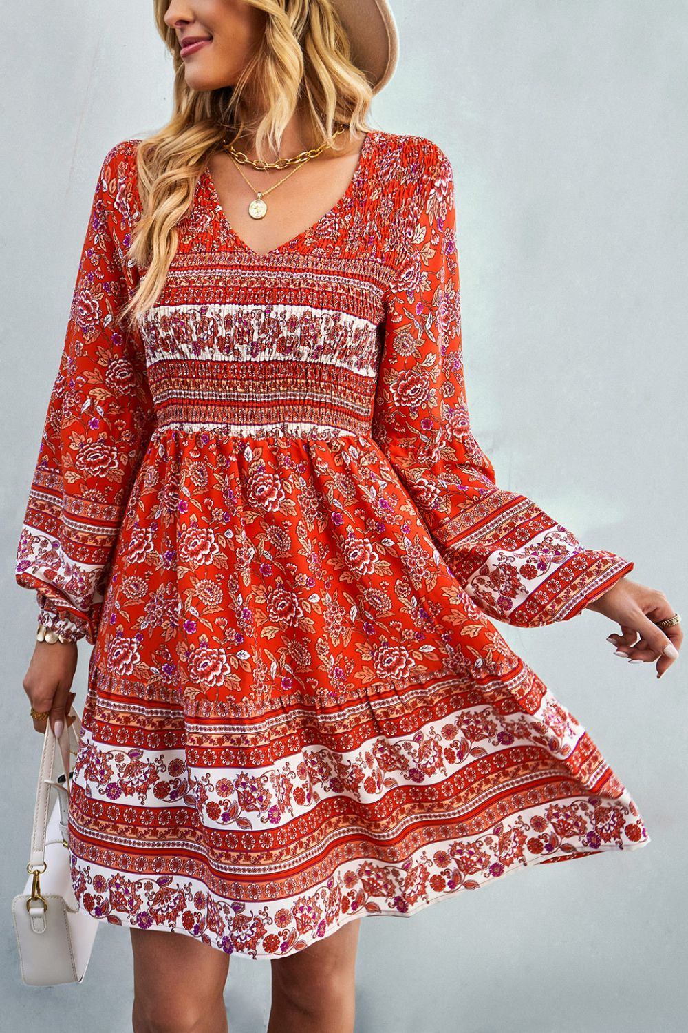 Boho V-Neck Mini Dress