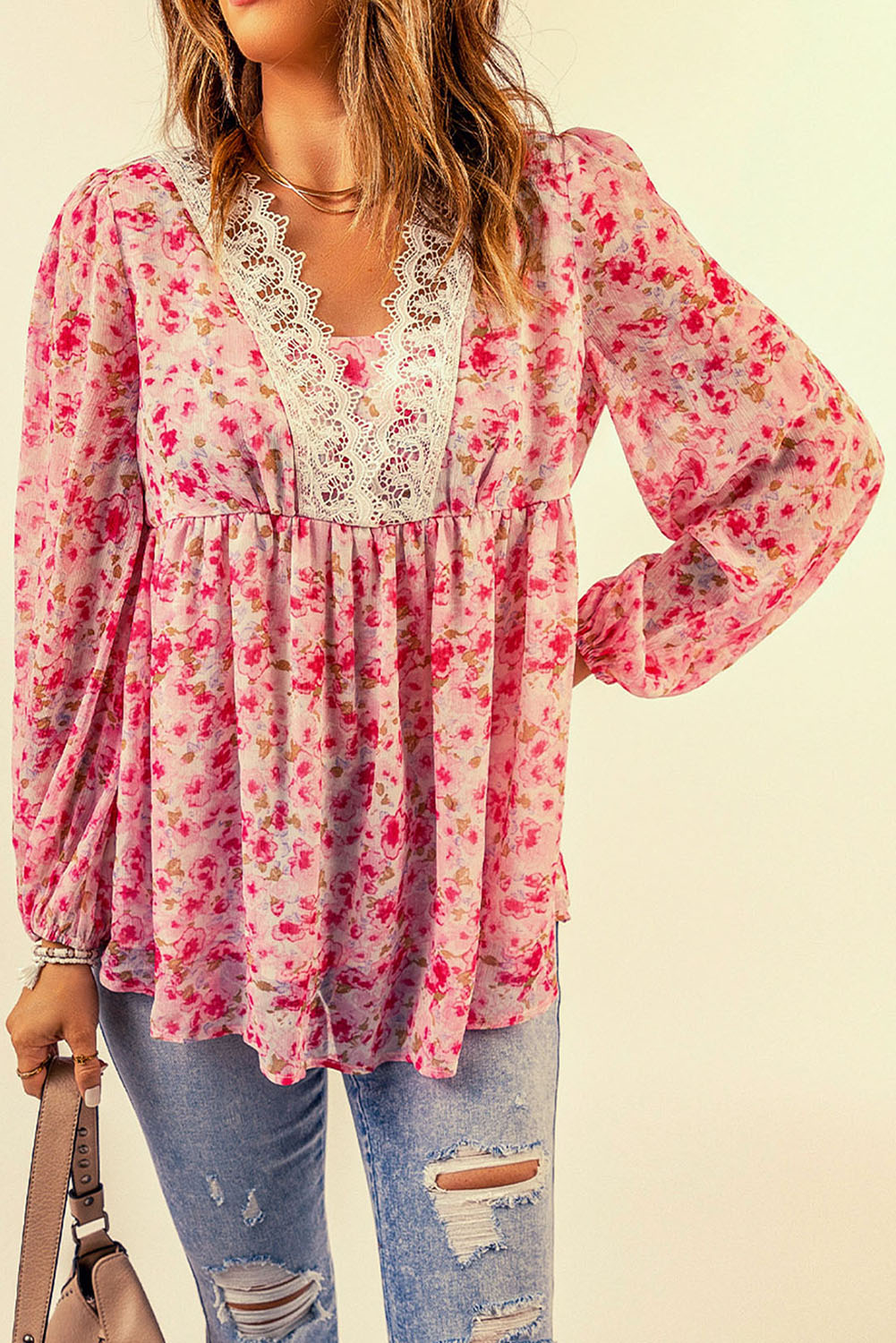 Aimee Floral Lace Trim Blouse