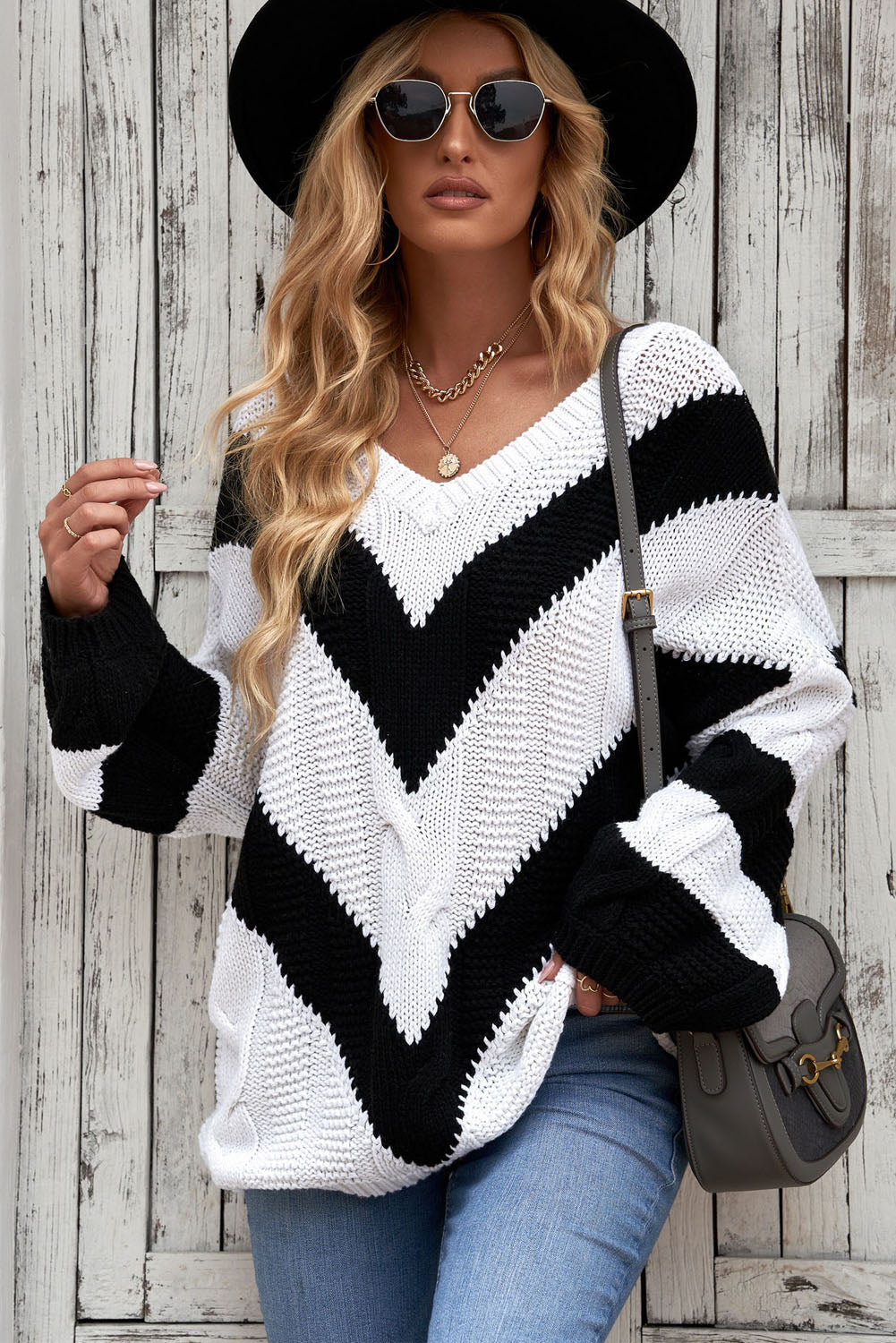 Woodcliff Chevron Cable-Knit Tunic Sweater