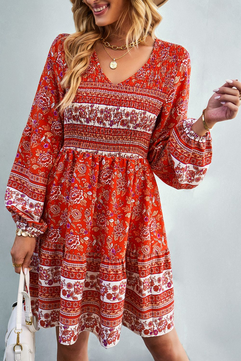 Boho V-Neck Mini Dress