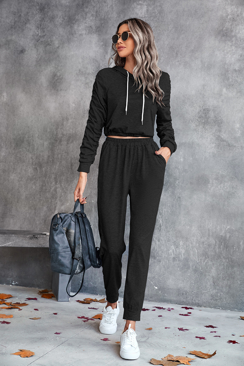 Landon Ruched Raglan Sleeve Hoodie & Joggers Set