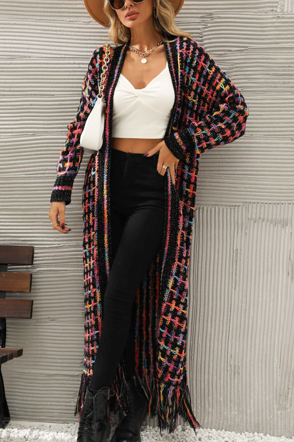 Hayden Multicolored Fringe Hem Cardigan