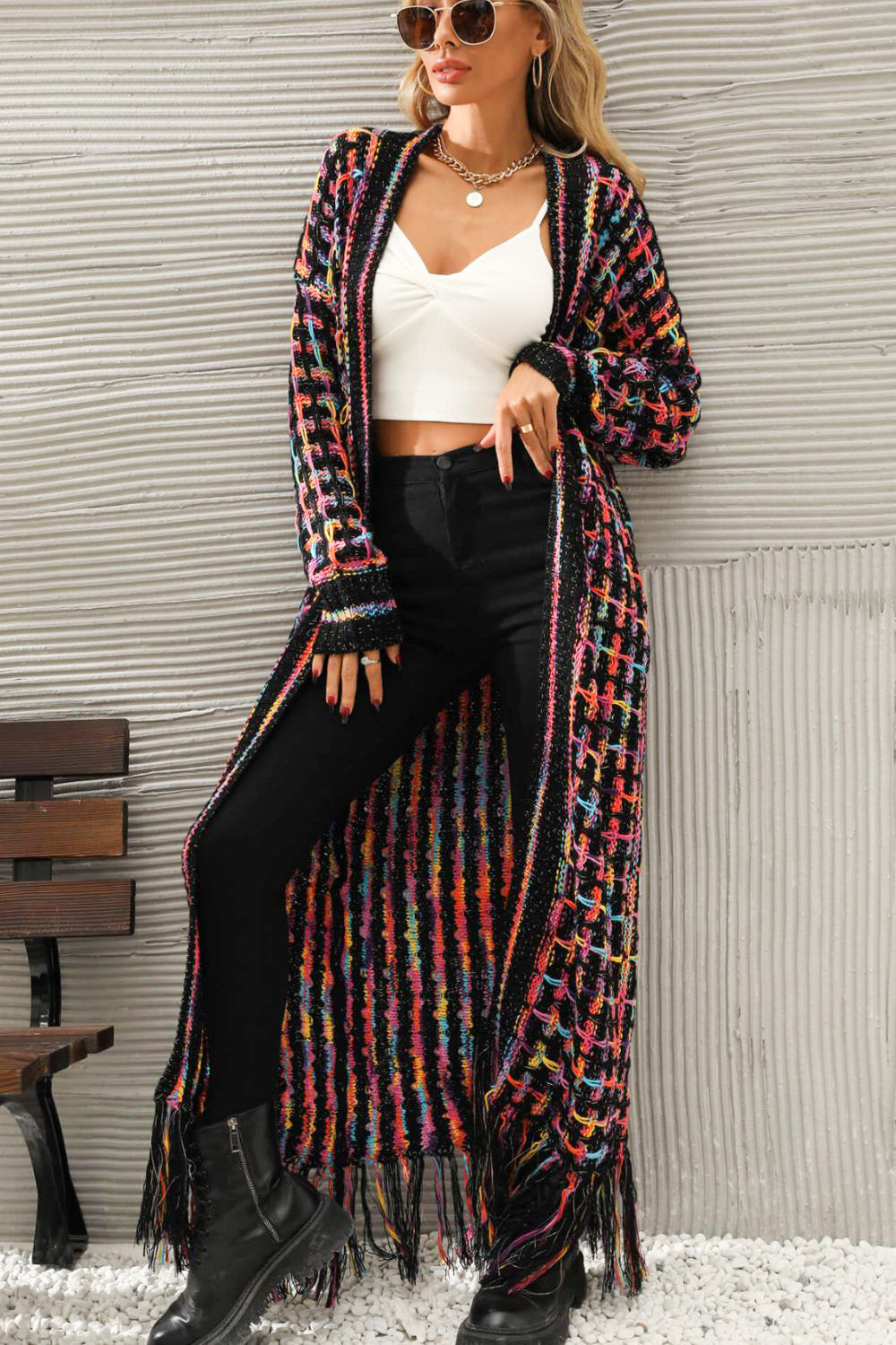 Hayden Multicolored Fringe Hem Cardigan