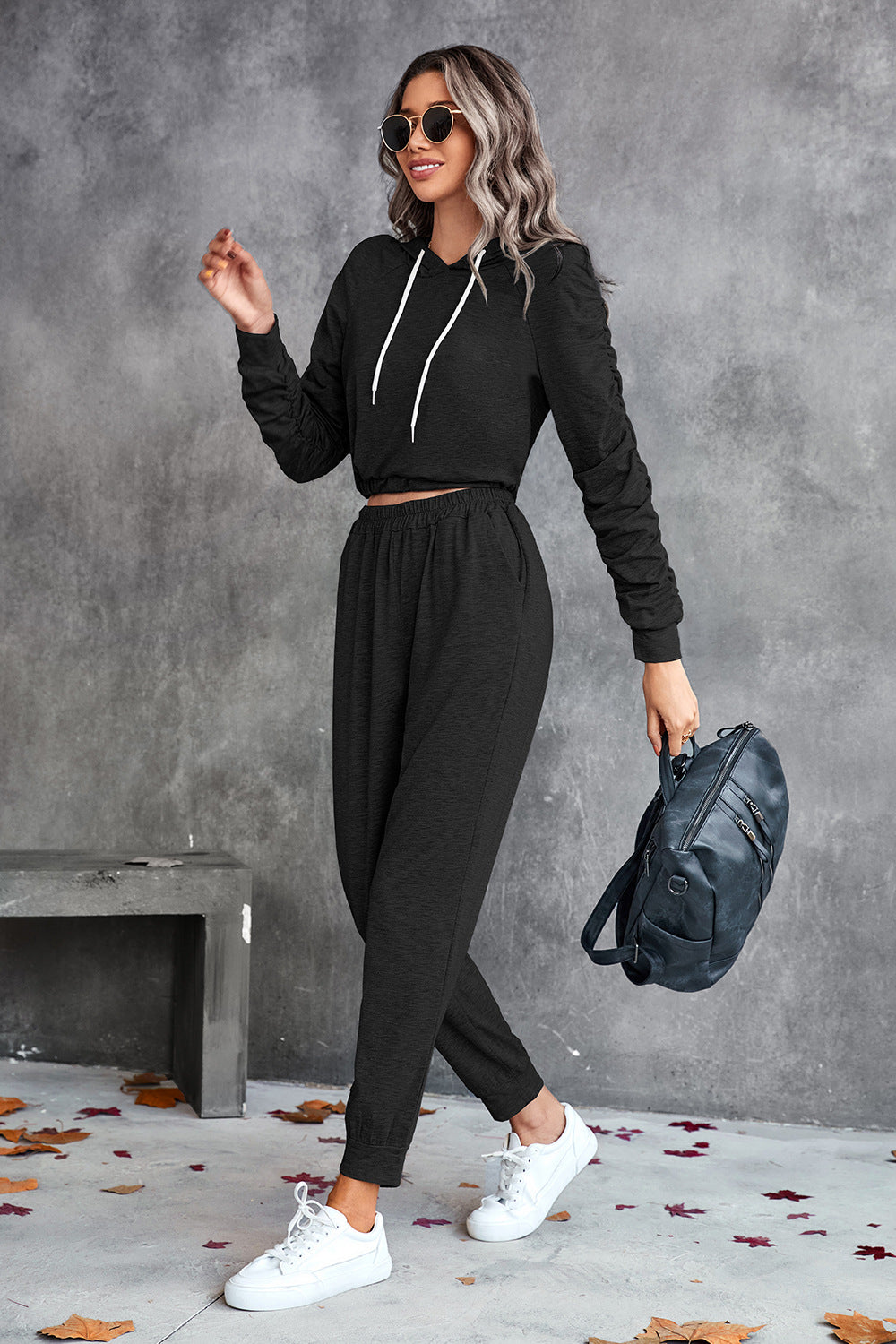 Landon Ruched Raglan Sleeve Hoodie & Joggers Set