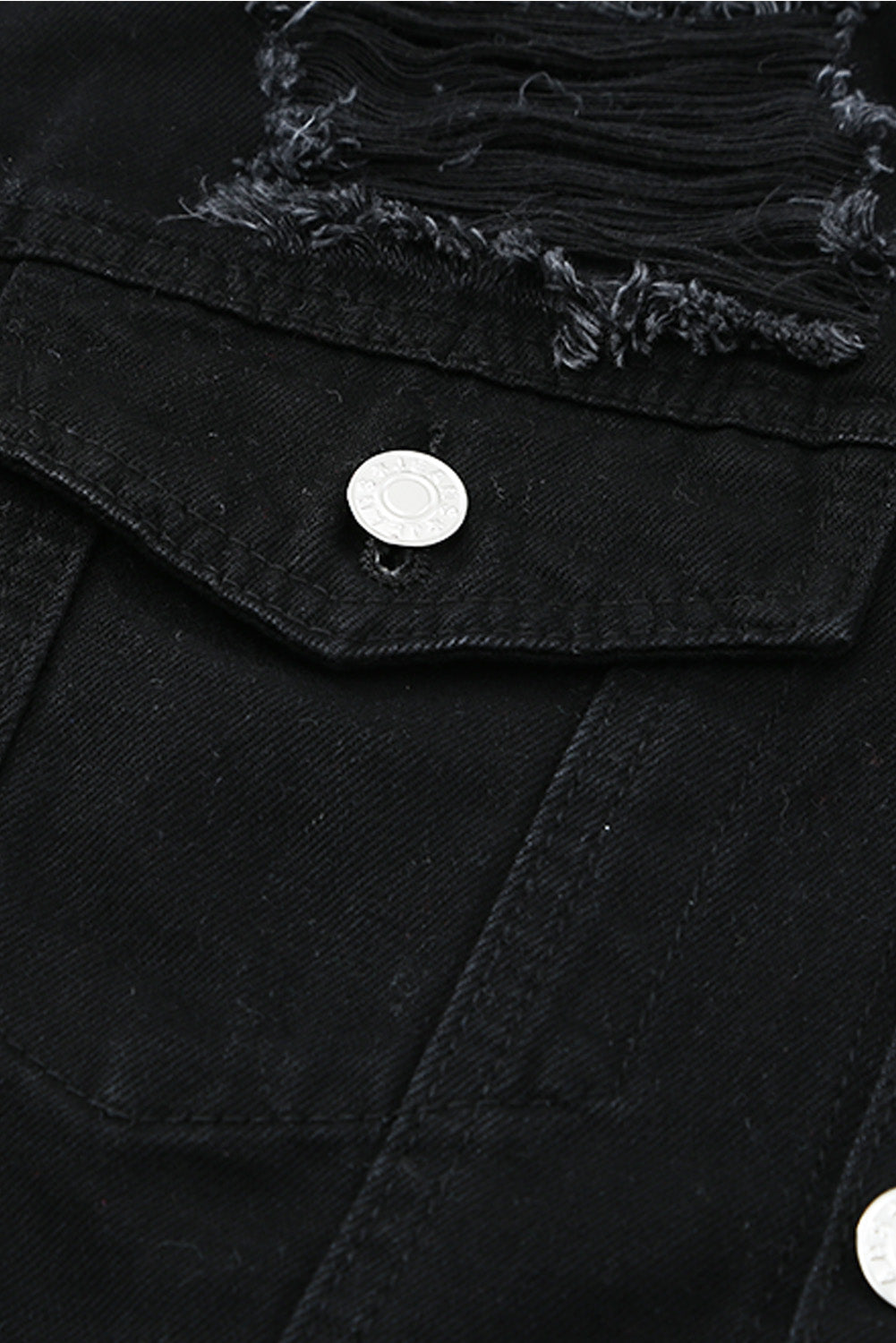 Midnight Distressed Button-Up Denim Jacket