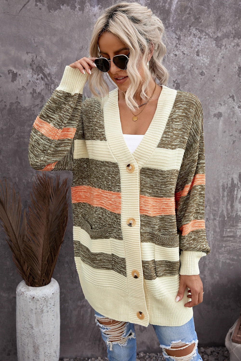 Parker Striped Button Down Longline Cardigan