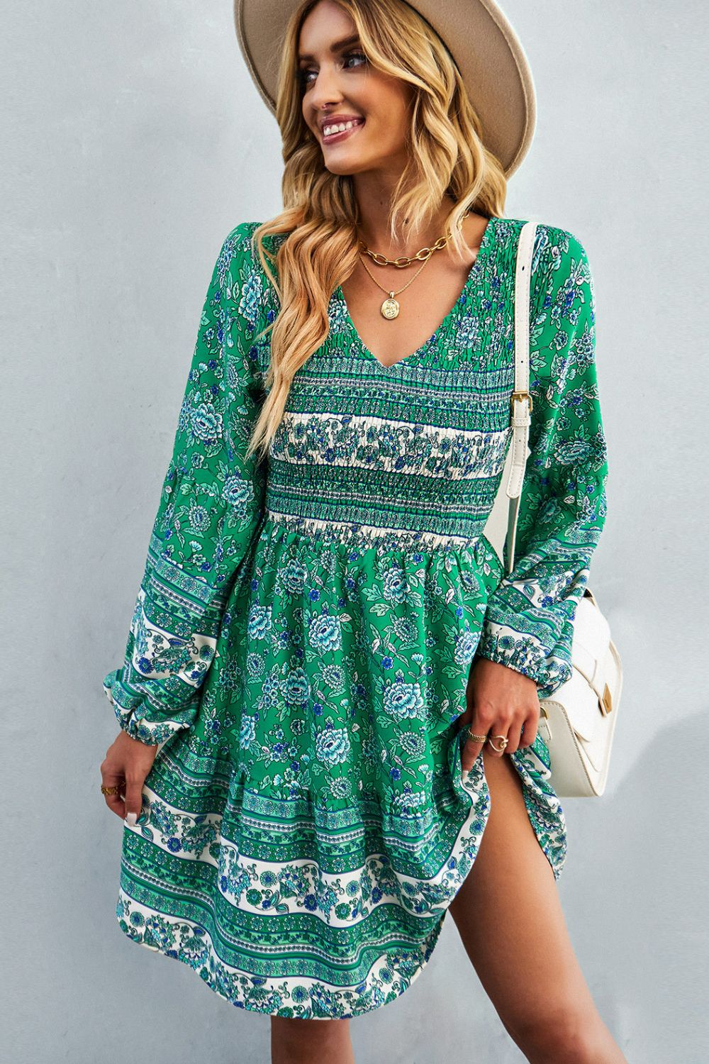 Boho V-Neck Mini Dress