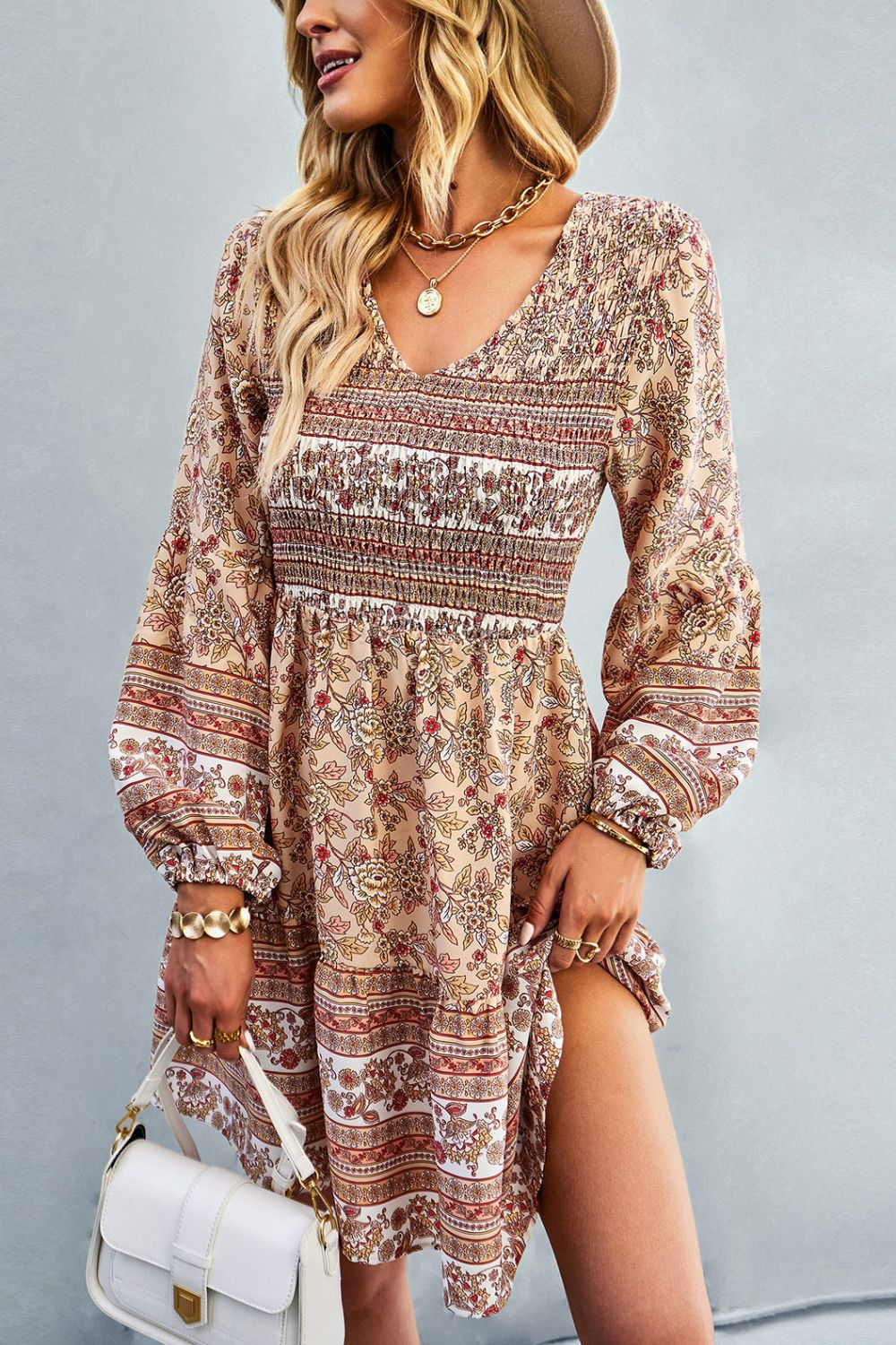 Boho V-Neck Mini Dress