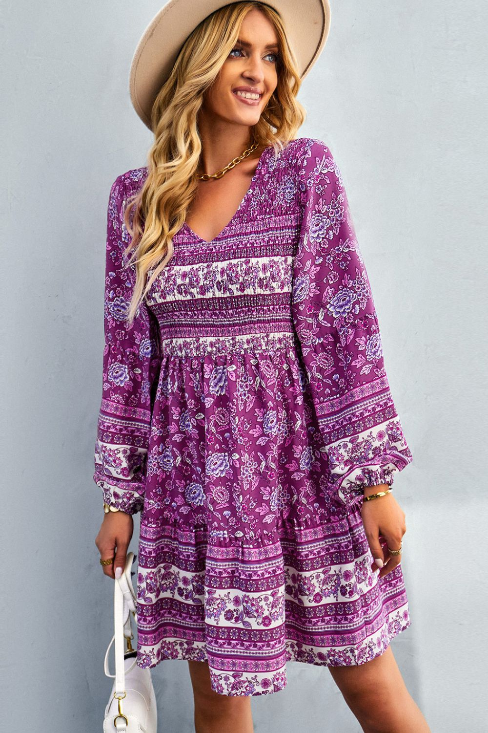 Boho V-Neck Mini Dress