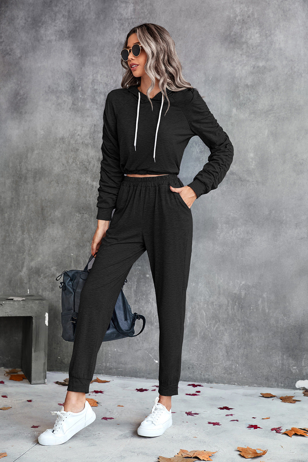 Landon Ruched Raglan Sleeve Hoodie & Joggers Set