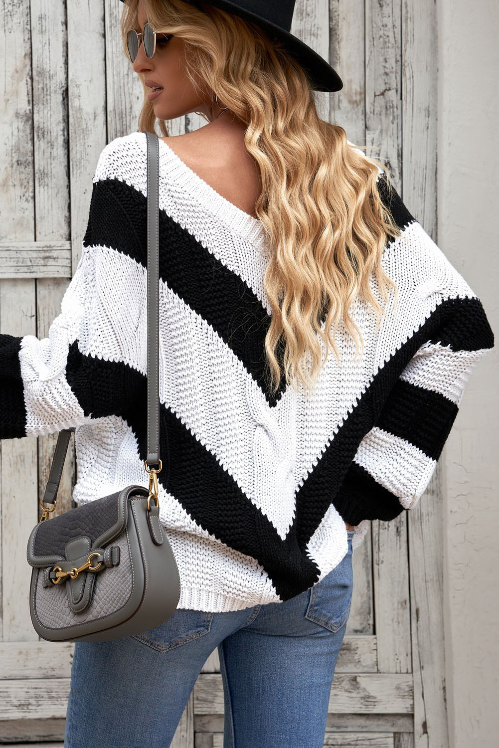 Woodcliff Chevron Cable-Knit Tunic Sweater