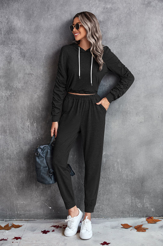 Landon Ruched Raglan Sleeve Hoodie & Joggers Set