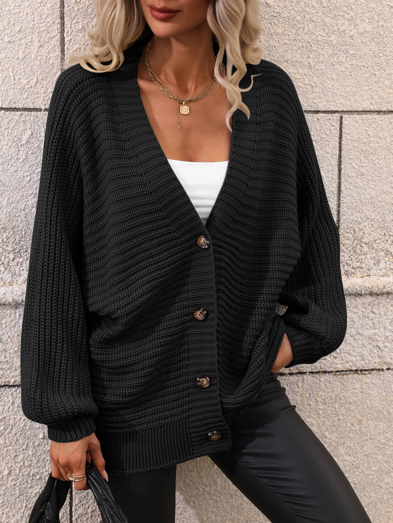 Lexington Button Down Horizontal-Ribbing Cardigan