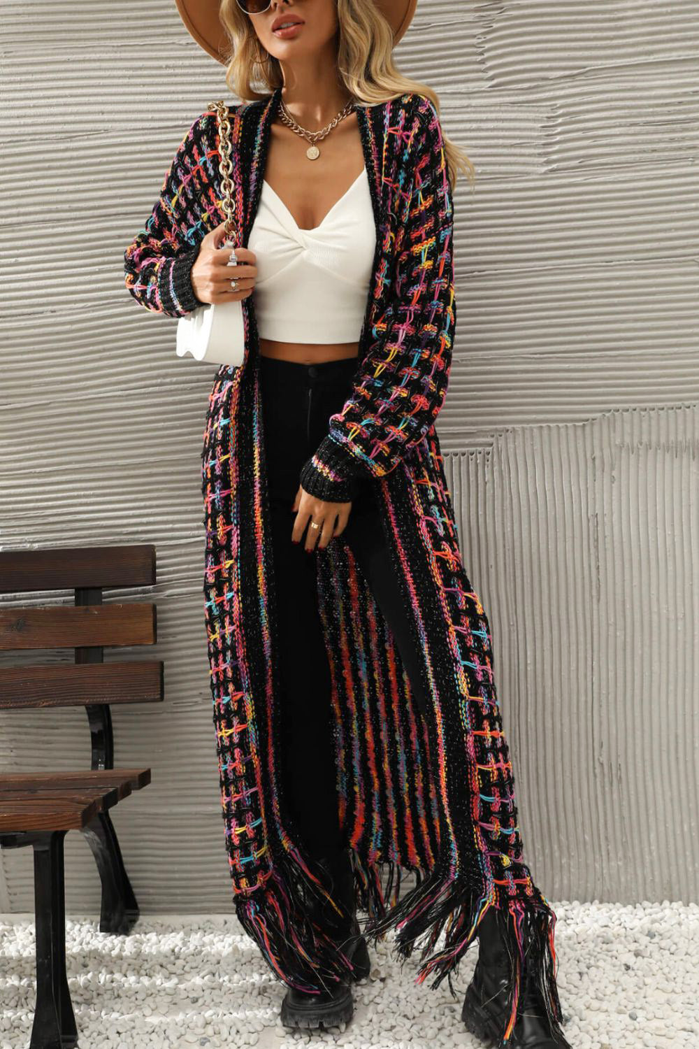 Hayden Multicolored Fringe Hem Cardigan