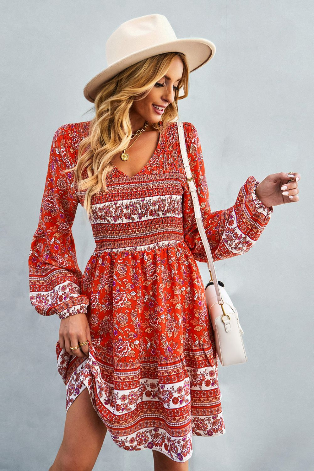 Boho V-Neck Mini Dress