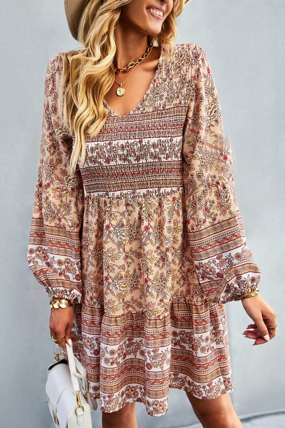 Boho V-Neck Mini Dress