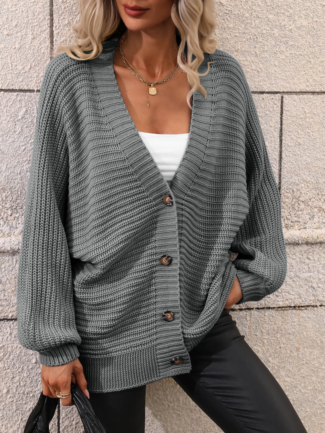 Lexington Button Down Horizontal-Ribbing Cardigan