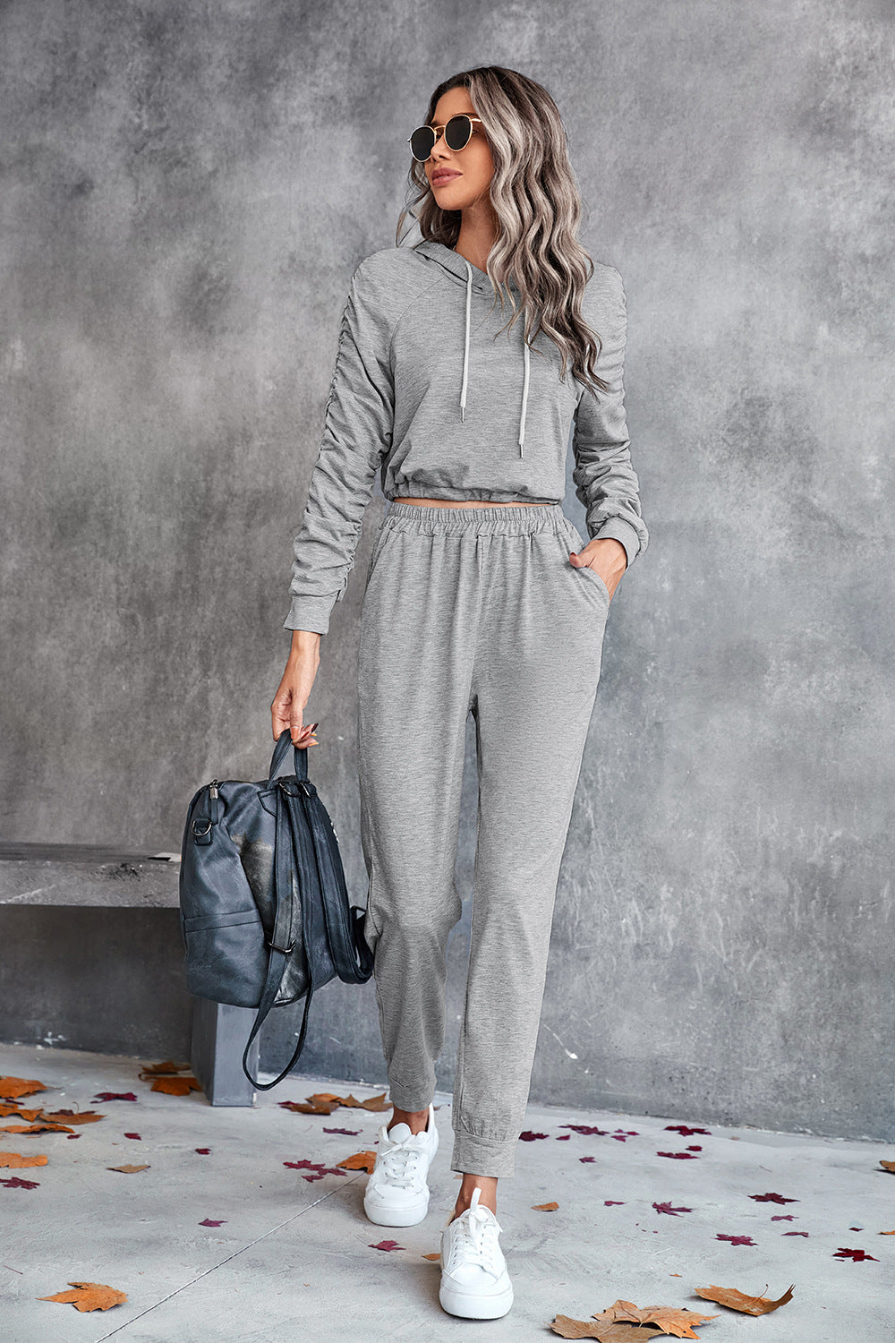 Landon Ruched Raglan Sleeve Hoodie & Joggers Set