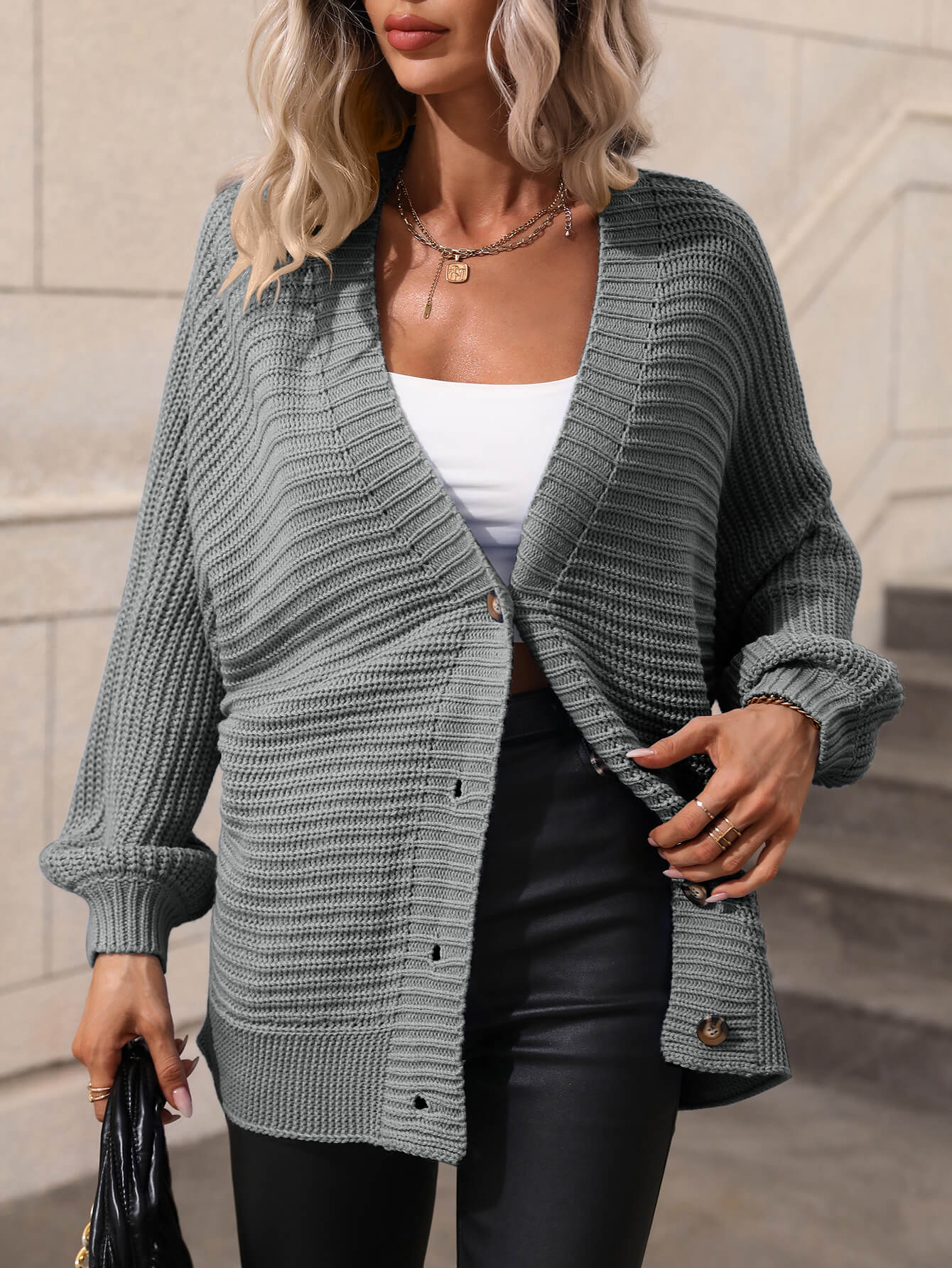 Lexington Button Down Horizontal-Ribbing Cardigan