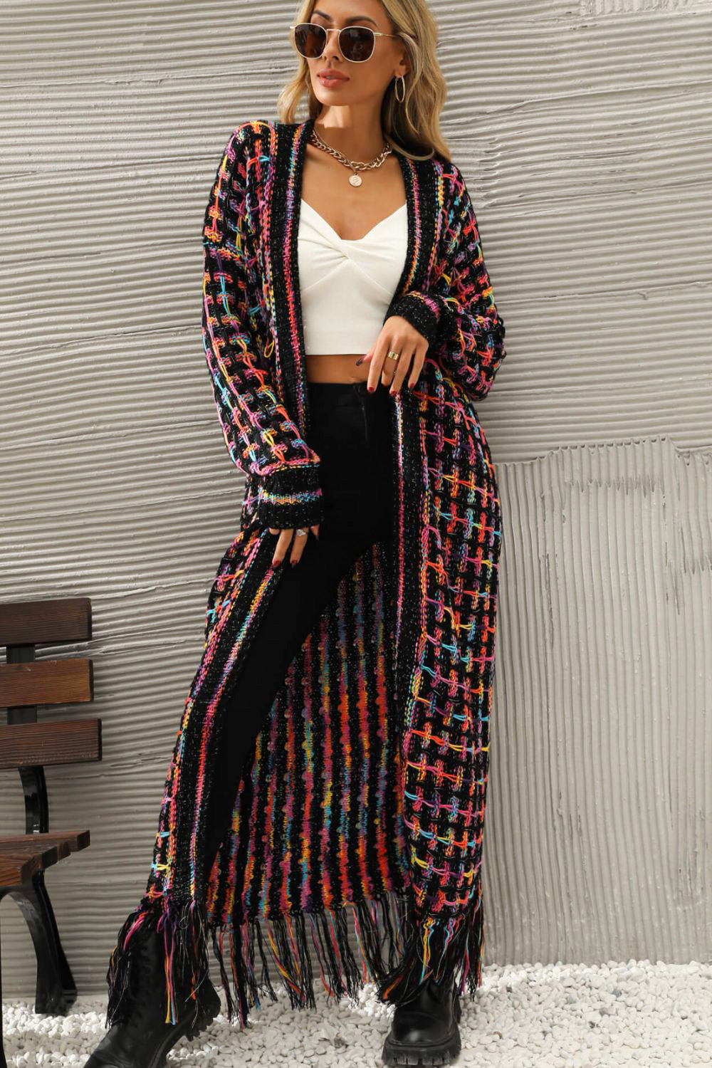 Hayden Multicolored Fringe Hem Cardigan