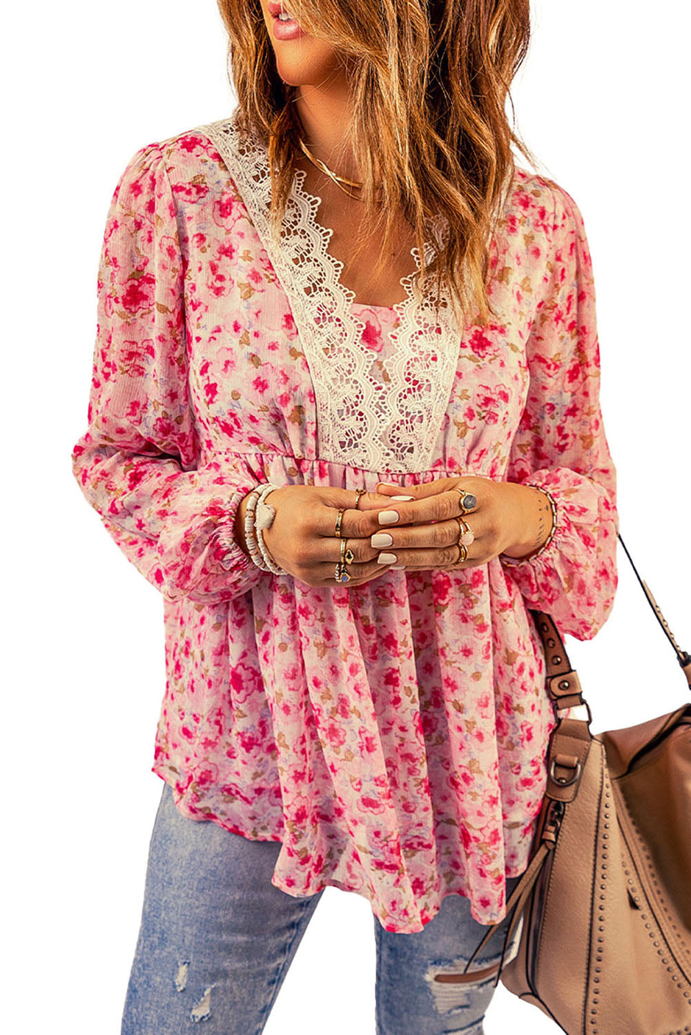 Aimee Floral Lace Trim Blouse